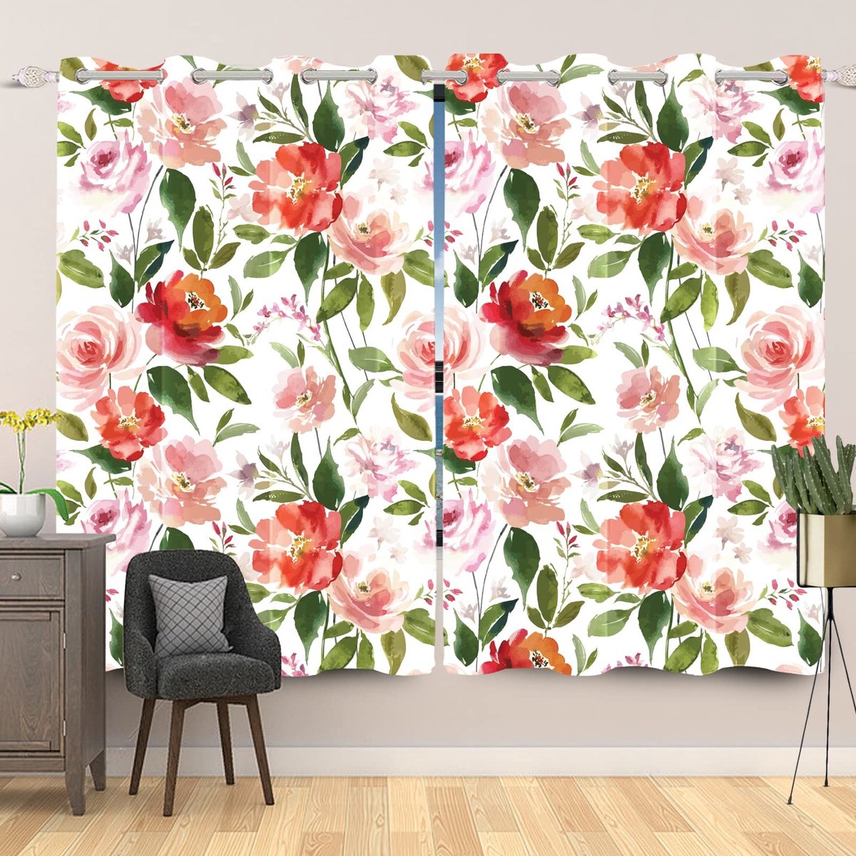 Bloem Motief Oogjes Gordijnen - 52x84 Inch - 2 Panelen