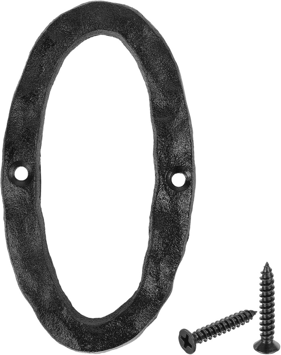Huisnummer alfabet klein O, 140 x 7 mm huisnummerbord van gietijzer, straatnummer, deurnummer voor kantoordeuren, brievenbussen, garages, zwart
