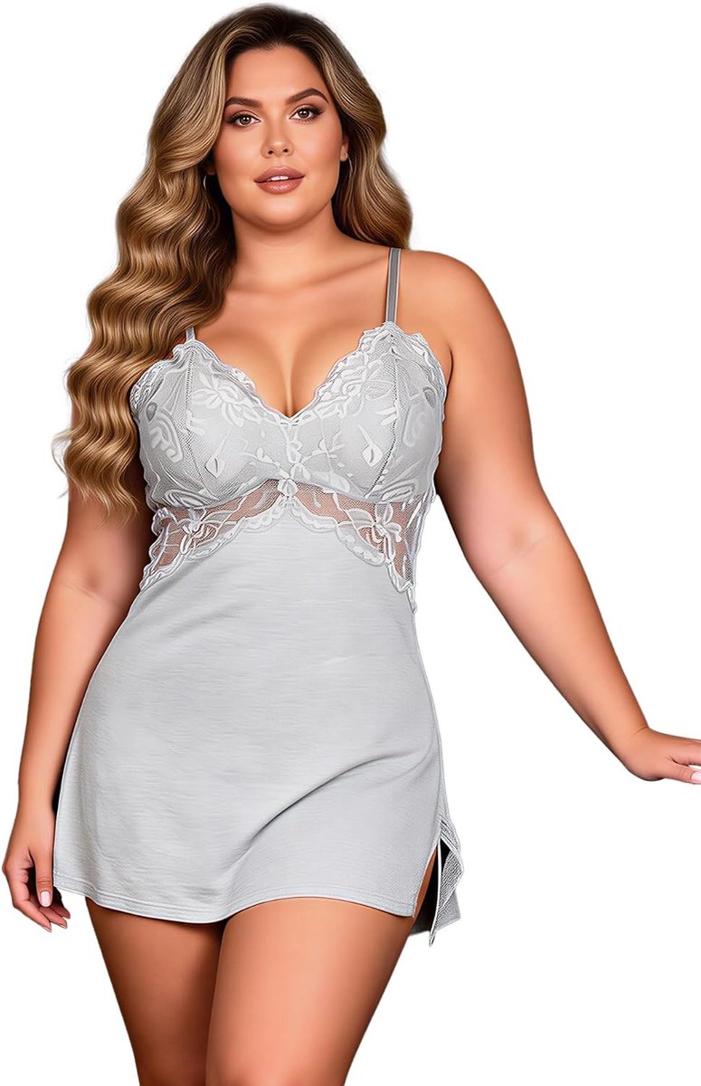 ohmydear Sexy lingerie dames ondergoed kant babydoll negligé met afneembare beha-vulling V-hals nachthemd curvy nachtkleding vrouwen huisjurk