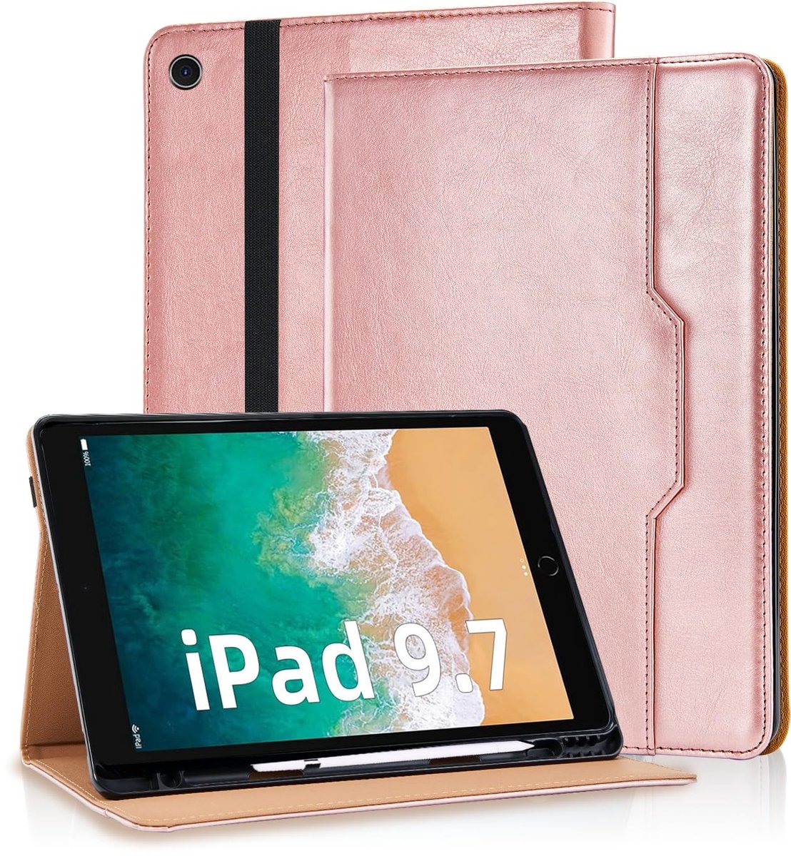 Omgoods - Premium PU Leren Case voor iPad 9.7 inch (2018/2017) met Penhouder