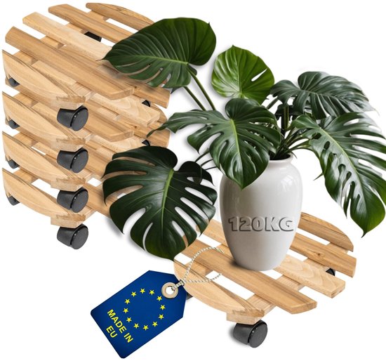 Omgoods - Plantroller Rond Ø 30 cm, Set van 5, Beukenhout, Belastbaarheid 120 kg