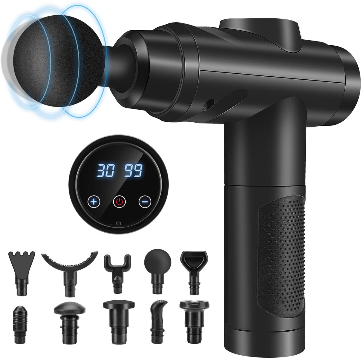 Massage Gun Professioneel - Percussie Massageapparaat met 30 Snelheden - Stil Ontwerp met LCD Touchscreen - 10 Massagekoppen voor Schouders, Rug, Spieren en Lichaamsontspanning