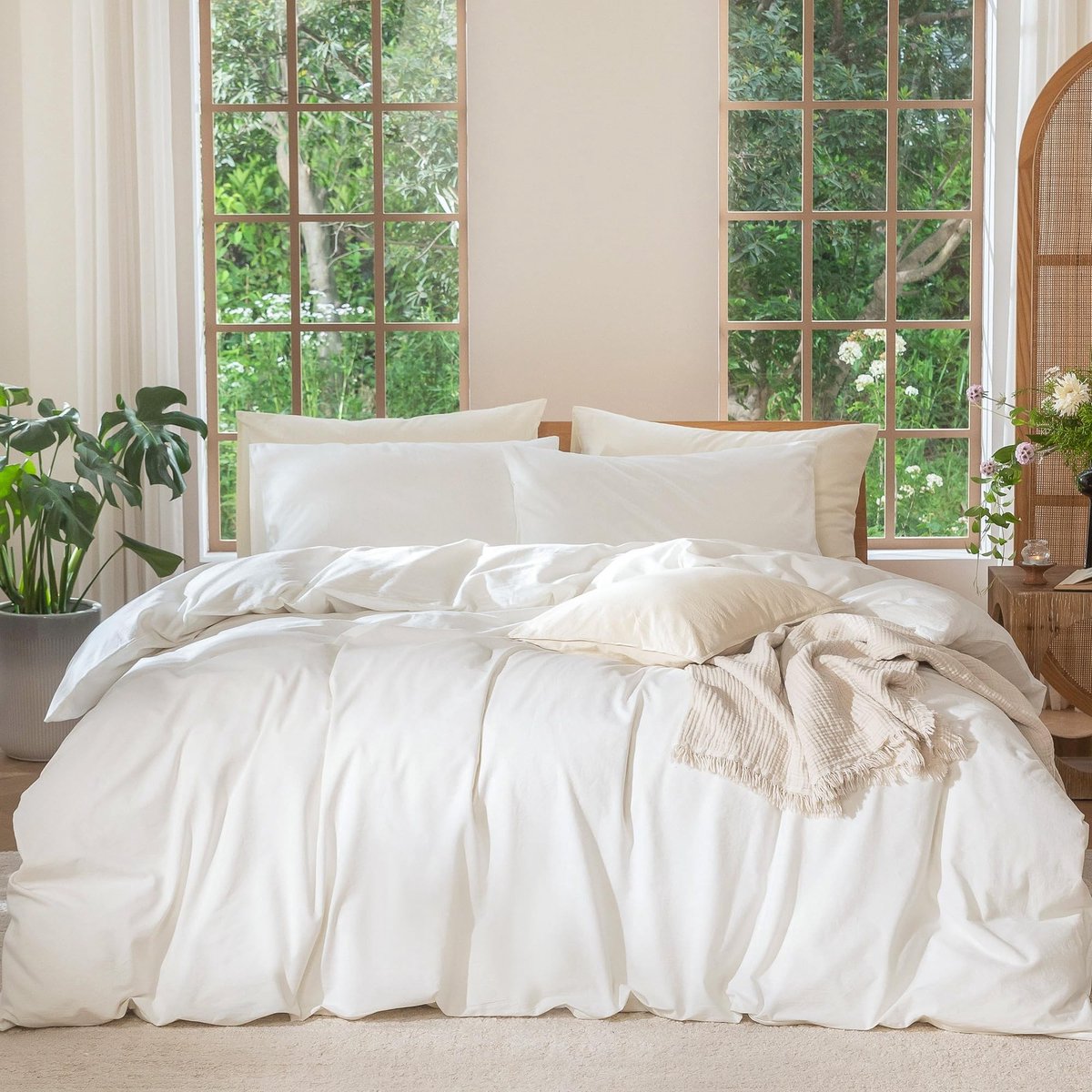Omgoods - Duvet Cover Set van 100% Gewassen Katoen, Off White
