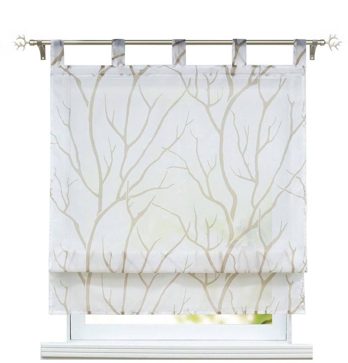 Omgoods - Vouwgordijn met Lussen - Transparant - Wit-Bruin 120x140cm