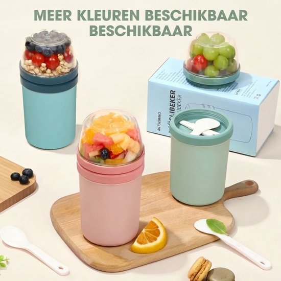 JCP® Yoghurt Beker To Go - Yoghurt Beker To Go met Lepel - Yoghurt en Muesli Beker To Go - Roze - 10cm x 10cm x 19cm — afbeelding 5