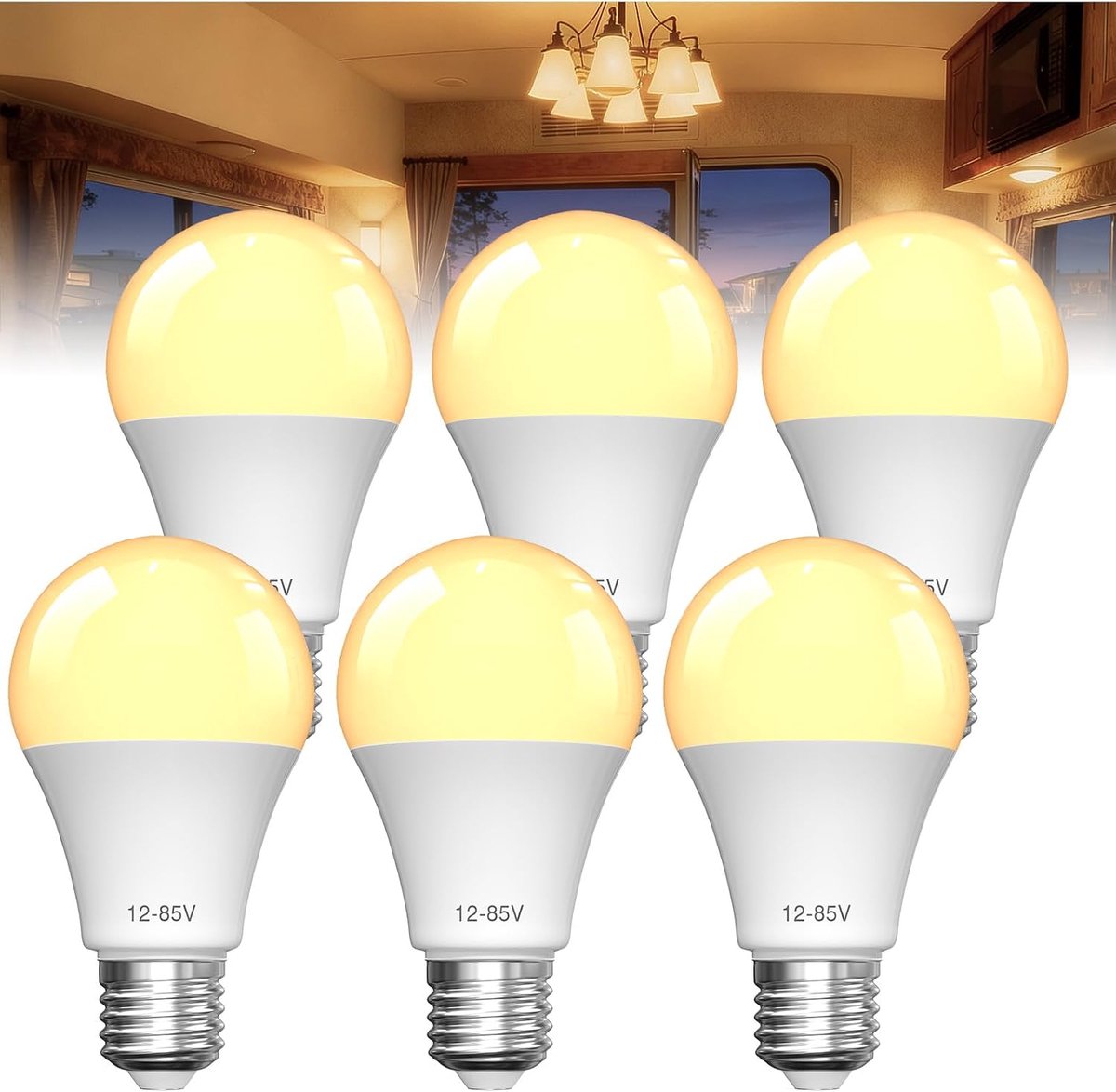 7W E27 12V-85V LED Laagspanningslamp, Warm Wit 3000K, Gelijk aan 60W E27 Edison-schroefdraad, Ideaal voor Off-Grid Zonne-energie Batterijsysteem, Campers en Maritieme Verlichting.