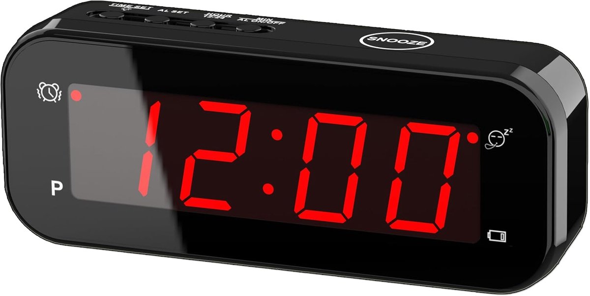 2-in-1 digitale wekker met kamerthermometer, led-klok op batterijen, tafelklok met 3 instelbare helderheid/snooze/zonder tikken/12/24 uur goed leesbare draagbare reiswekker, zwarte wandklok
