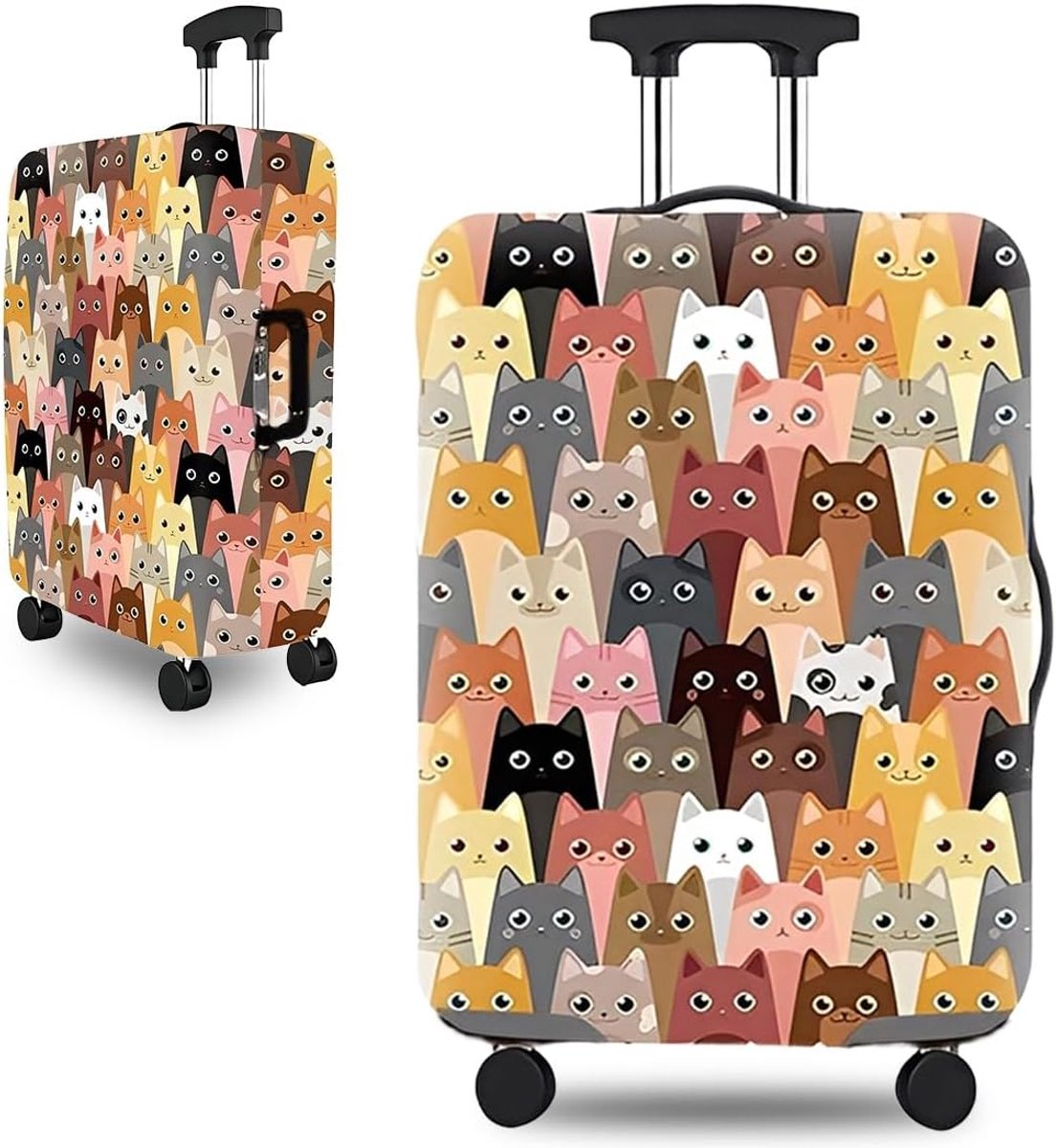 1 x kofferhoes, elastische kofferhoes, bagagehoes, kofferbescherming, kofferhoes, kofferhoes (M, kattenpatroon)