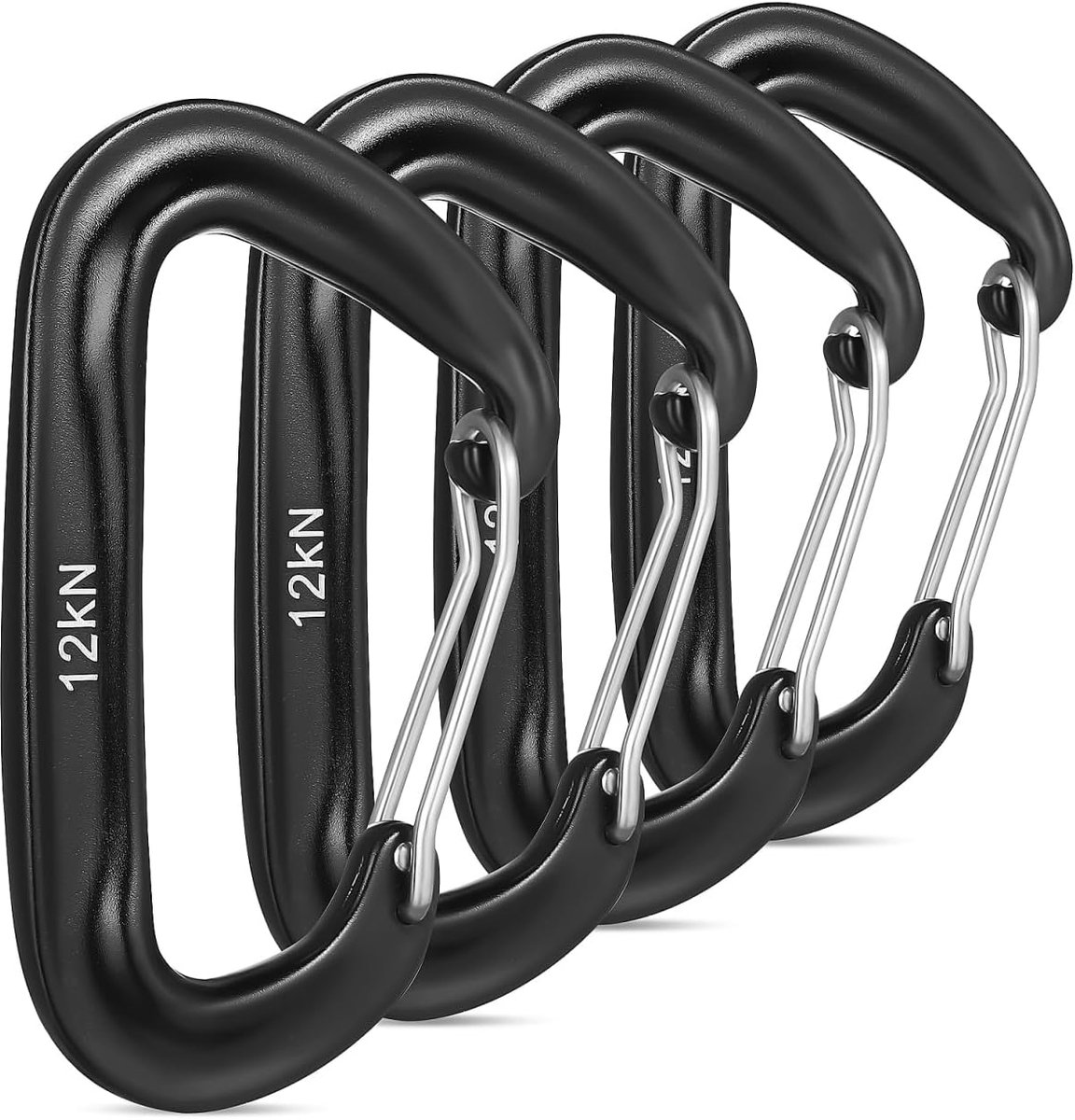 4 stuks 12 kN D-vormige karabijnhaak van aluminiumlegering voor campinguitrusting, tenten, klimmen, lichte, robuuste klikkarabijnhaak voor outdoor gebruik
