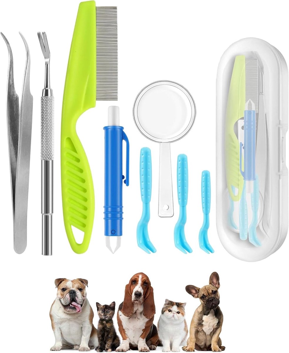 Zeckenzange 9 In 1 Set Met Etui, Zeckenzange Mensch Zeckenzange für