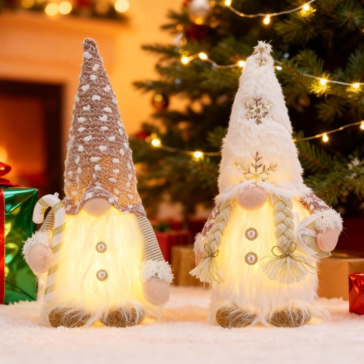 2-delige set oplichtende kerstkabouters, handgemaakte Zweedse