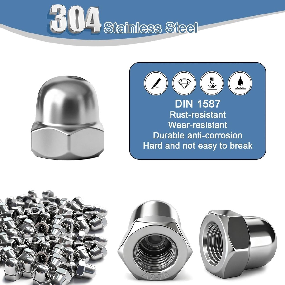 RVS Hexagon Cap Nuts 15 Stuks DIN 1587 - Hoogwaardige A2 V2A Moeren voor Schroeven en Draadstangen