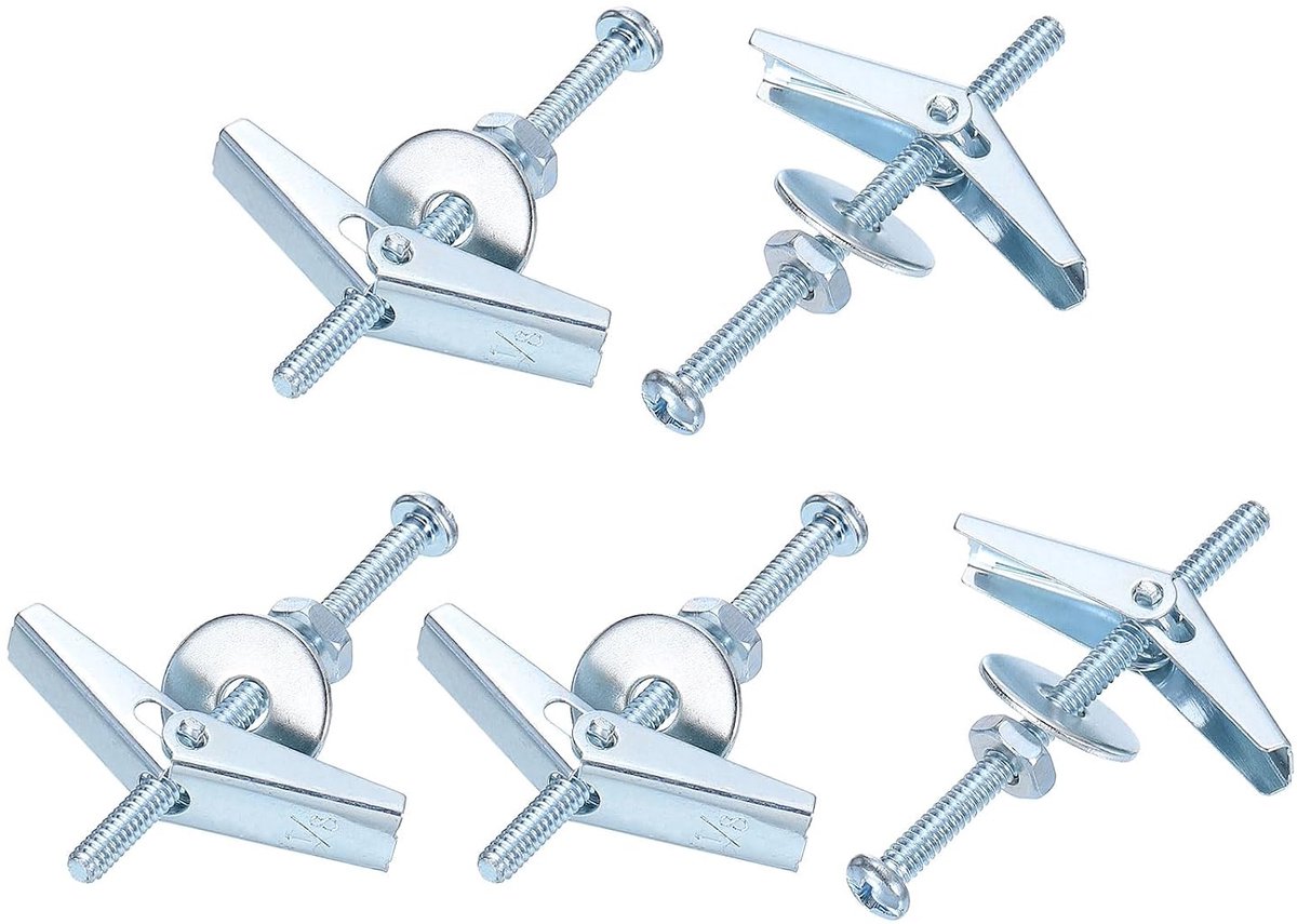 Toggle Bolt Wing Groef Assortment Kit, 100 sets 1/8x2 inch Butterfly Toggle Ankers met vleugelmoeren, zeshoekige moeren, wasmachines, holle drywall ankers