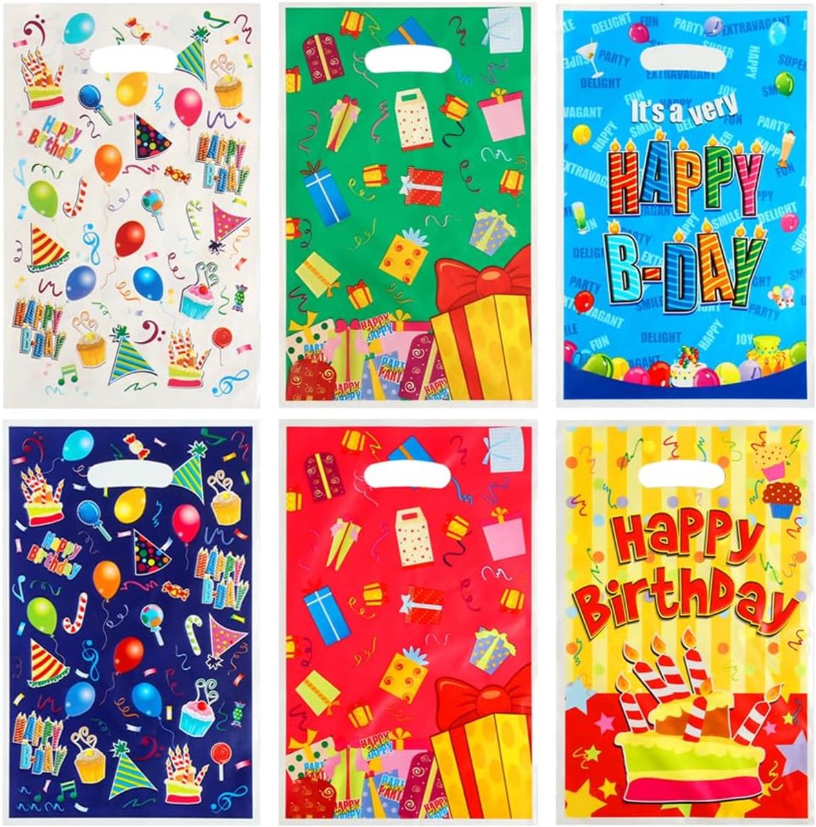 60 Stuks Multicolor Verjaardagsfeestzakken, Plastic Goodie Favor Bag