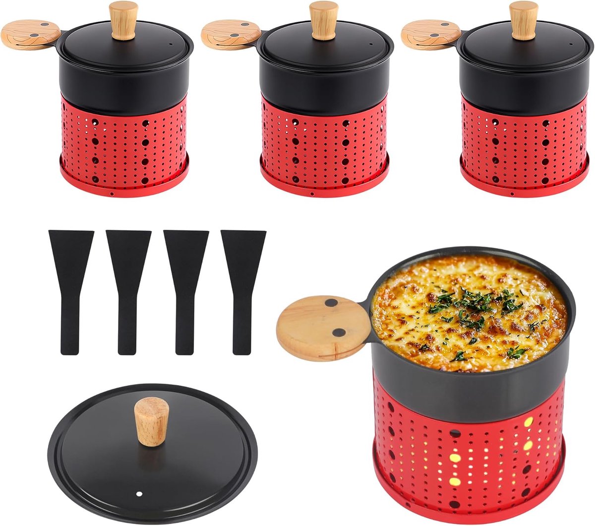 ipow Set van 4 Raclette-apparaten met antiaanbaklaag, individuele