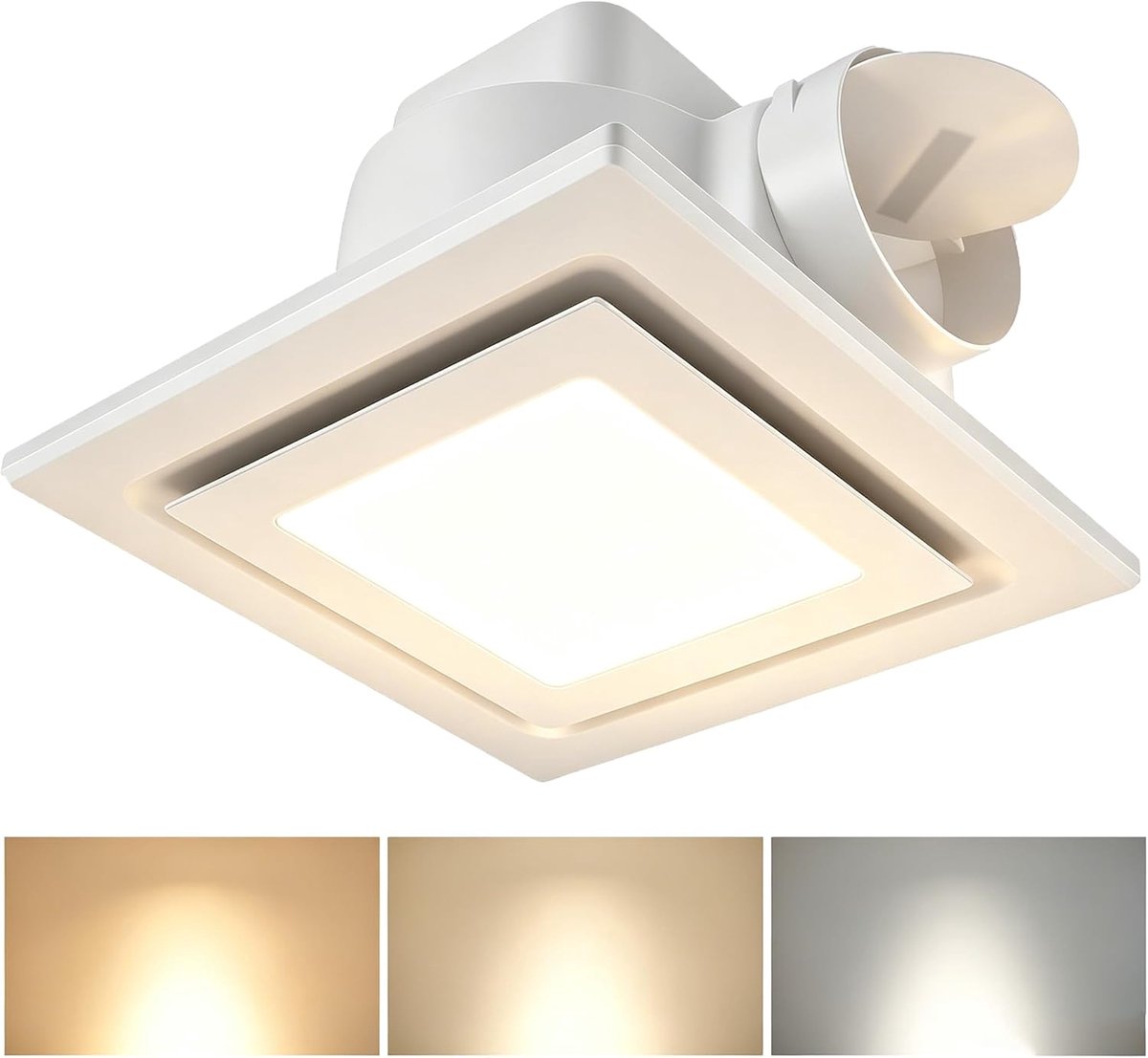 Badkamerventilator met ledlicht, stekkerklaar, 250 mm, 170 m³/uur, met dimbare kleuren (3000 K/4500 K/6000 K), stille 38dB afvoerventilator voor badkamer, keuken en kantoor, incl. stekker en 100 mm