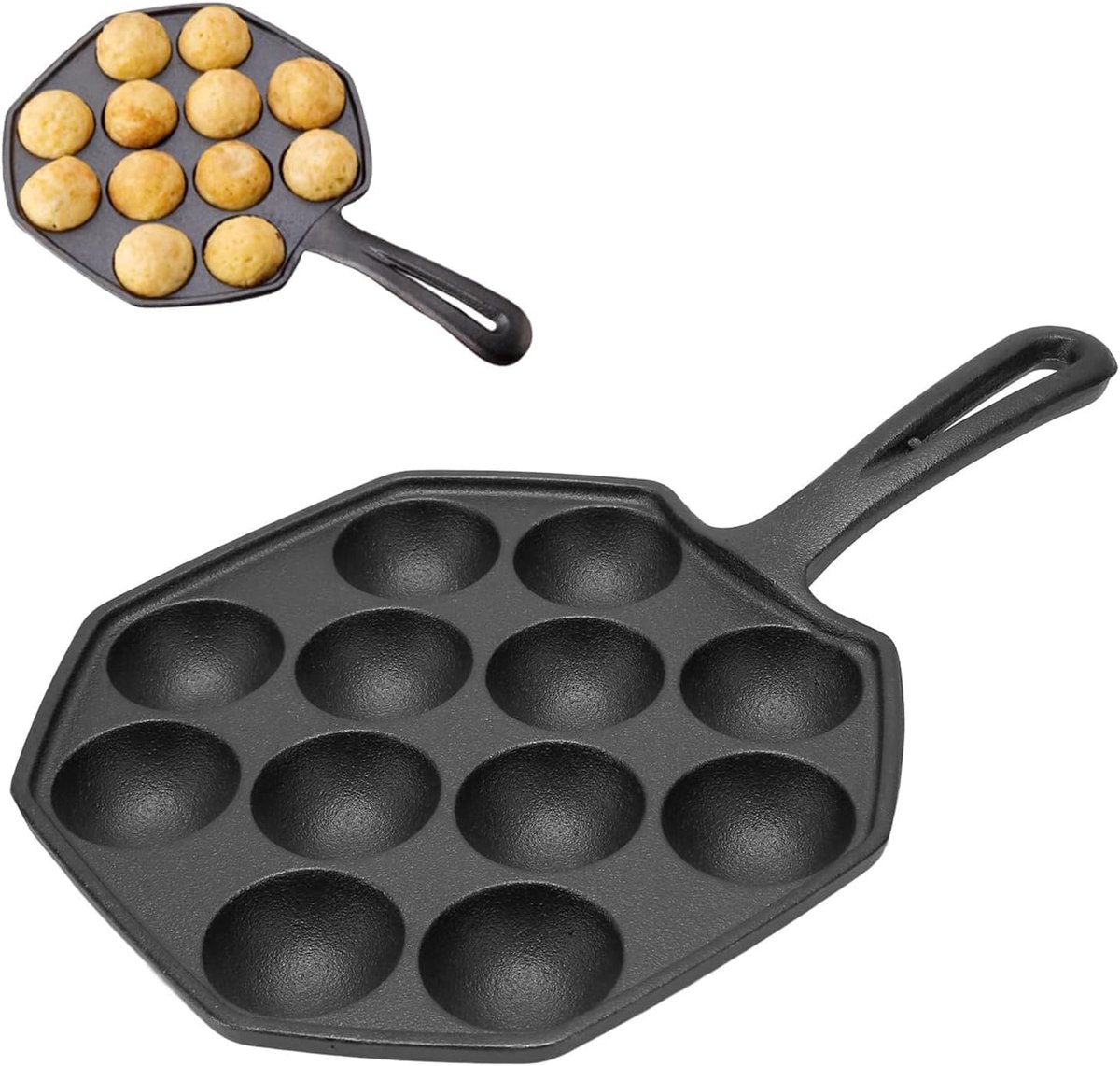 pan, grillpan, 12 gaten, 4 cm, gat, anti-aanbak, gietijzeren octopus, pan met handvat, pannenkoekenpan voor gasfornuis, inductiekookplaat