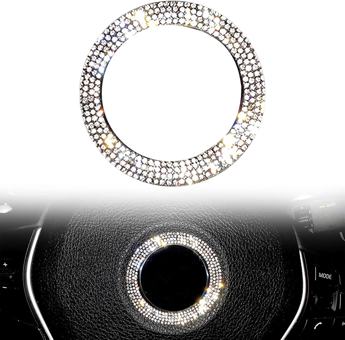 Stuurwielsticker met strass, decoratie voor auto-logo, fonkelende diamanten, elegante interieurtuning-accessoires, compatibel met BMW 1-serie, 3, 5, X1, X3, X5 (zilver)