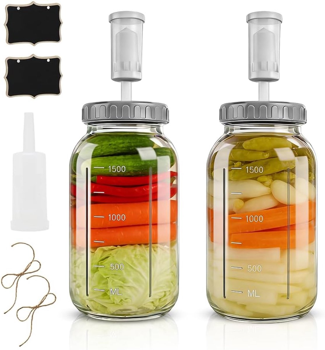 Fermenteglas, 2 stuks, 2 liter, met luchtsluis, voor de gisting van