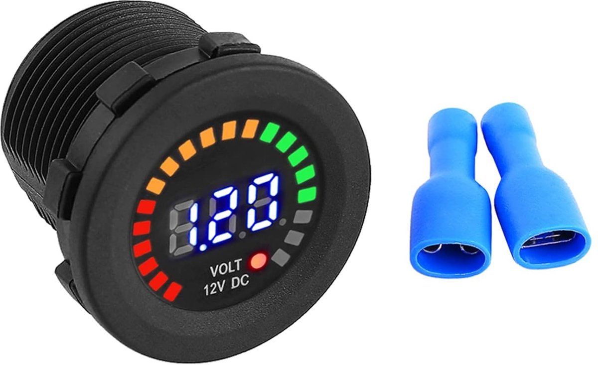 Voltmeter 12V, motorfiets LED digitale display voltmeter 12V, 4,1 x 3,7 cm zwarte motorfiets batterij-indicator 12 V voor auto's, boten