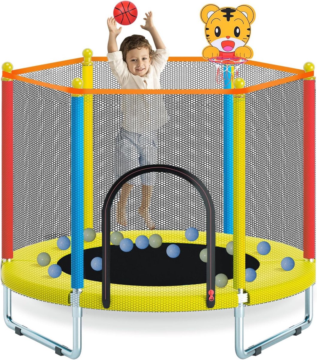 Trampoline 150 cm - inclusief veiligheidsnet - mini trampoline voor kinderen - met basketbalring - ShopVlot