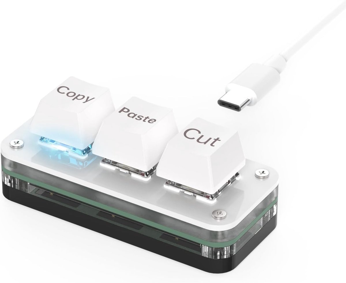Programmeertbaar Gaming Toetsenbord met USB-C Aansluiting, 3 Mechanische Toetsen, LED Verlichting en Hot-Swap Macro Functies