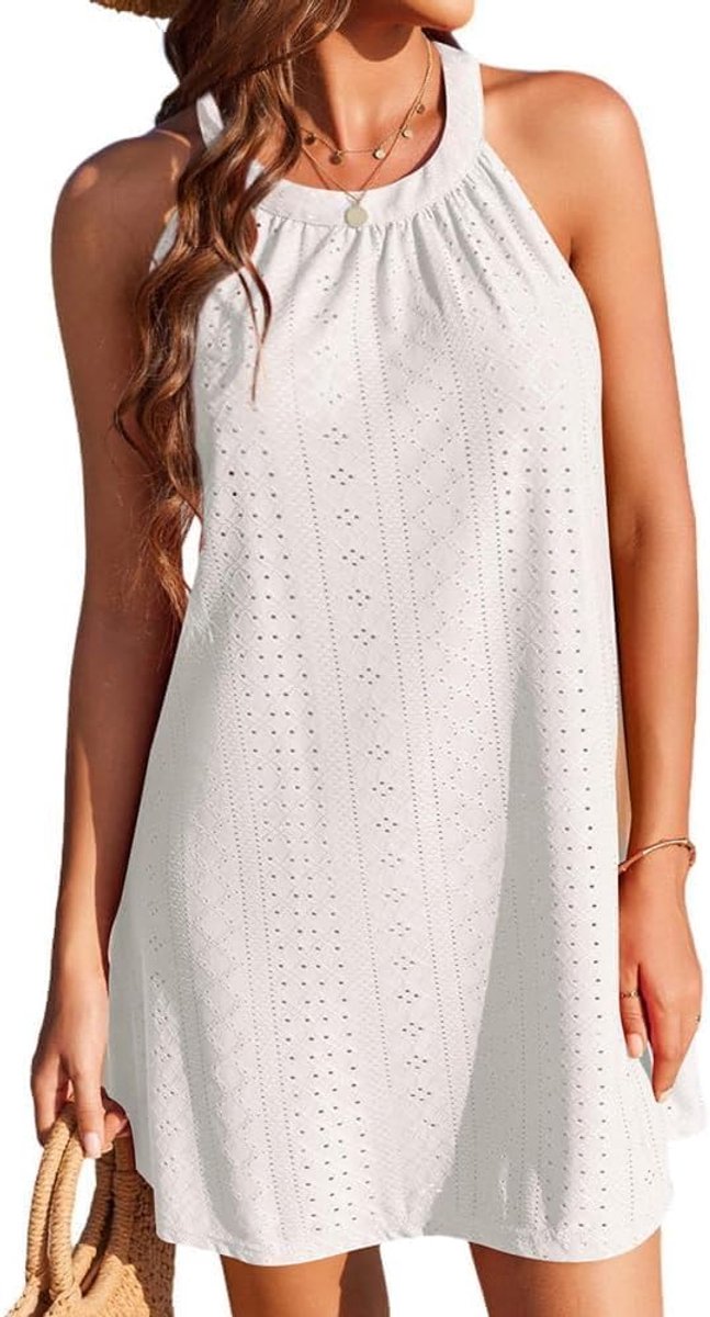 Strandjurk voor dames, zomer, mode, A-lijn, mini-jurk, ronde hals