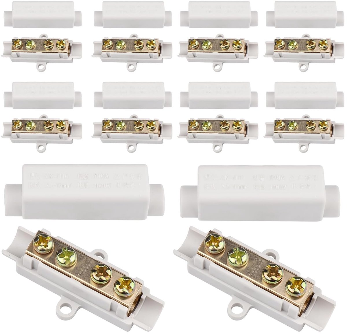 10 stuks kabelverbinders, messing, geleider, dubbele schroeven, 1000 V, 100 A, klemblokkit voor ampèremeter-bekabeling, 2,5 tot 16 mm², draaddraaddraadklemmen, ABS-behuizing, draadklemmenblok