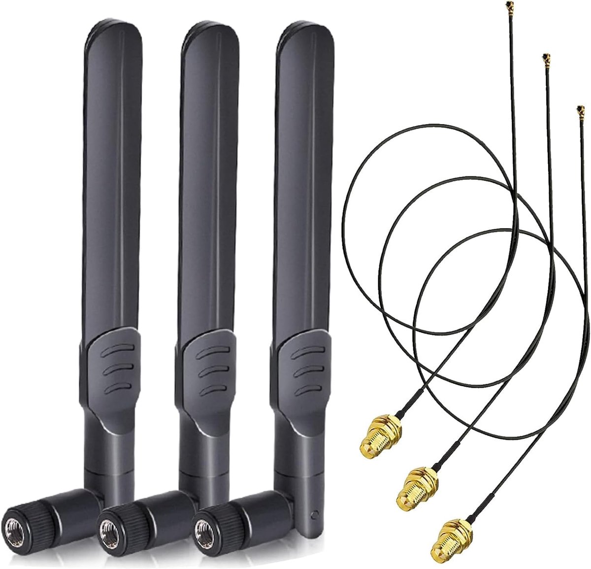 WLAN-antenne 2,4 GHz 5 GHz 5,8 GHz 8dBi RP-SMA-stekkerantenne & 28 cm U.FL IPX IPEX MHF4, bus verlengkabel, 3-pack