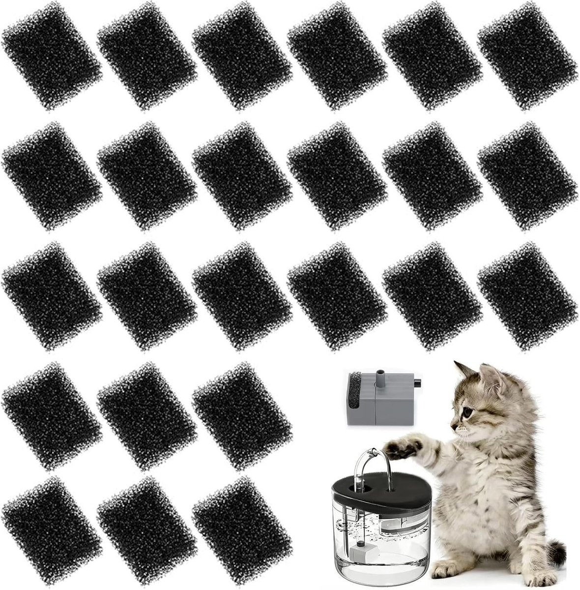 SnelShoppen - 24Pcs Kattenfontein Filter, Vervangende Schuimfilter voor Honden en Katten, Waterdispenser Filter voor Dieren, Geschikt voor Veelvoorkom