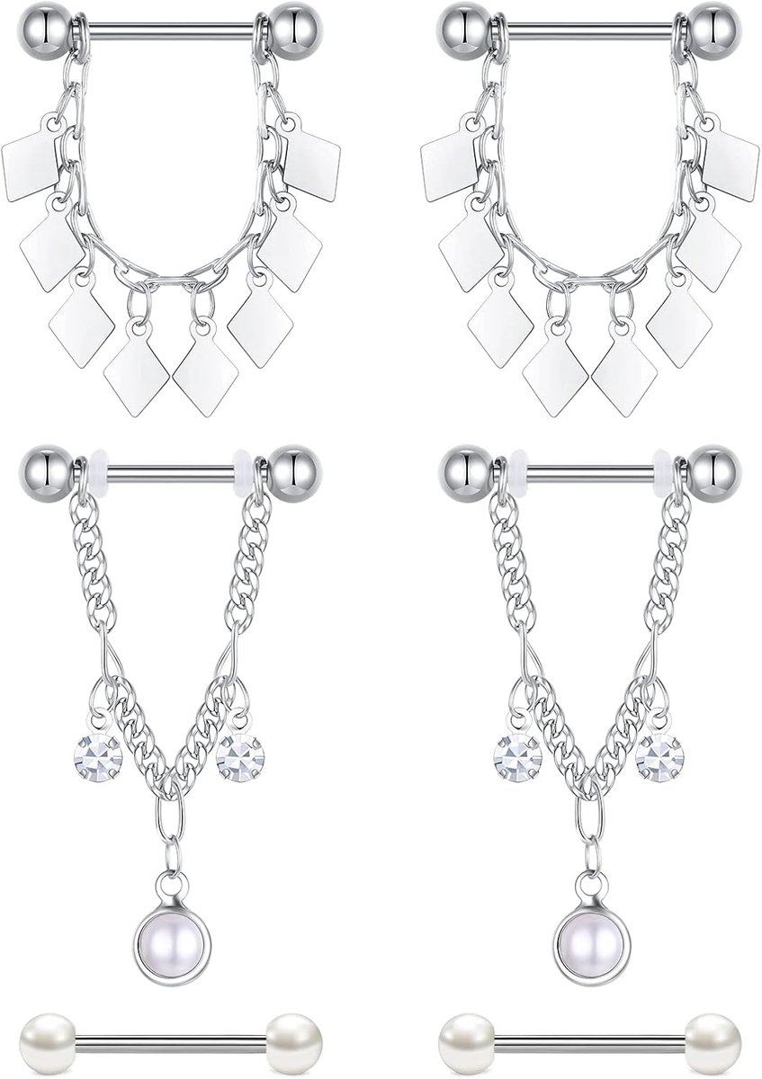 2-3 paar tepelpiercing, chirurgisch staal, 16 mm, 14 g, barbells