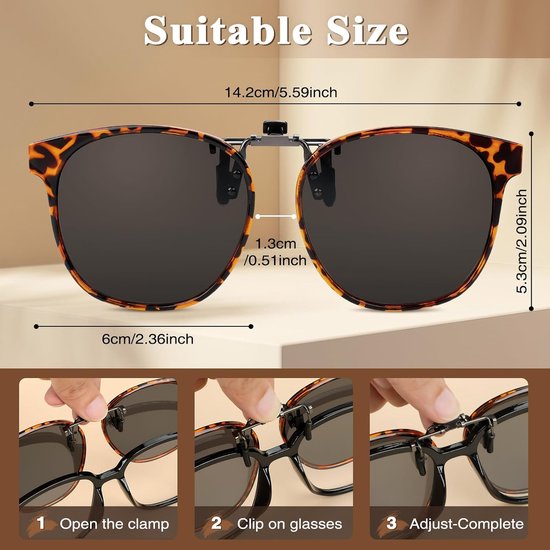 Clip-On Zonnebril Voor Herenbrillen, Montuur met Luipaardprint, Clip-On Zonnebril voor Dames, Zonnebril Voor Brildragers, Voor Autorijden, Vissen — afbeelding 4