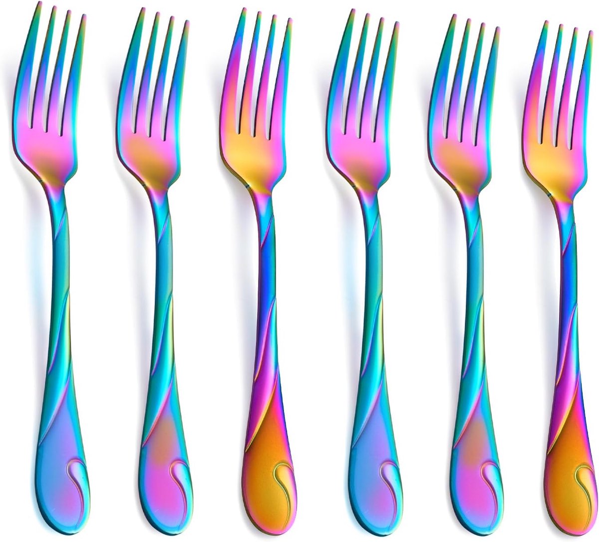 slavorkset, 17,5 cm roestvrij staal regenboog dessertvorken, 6-delige