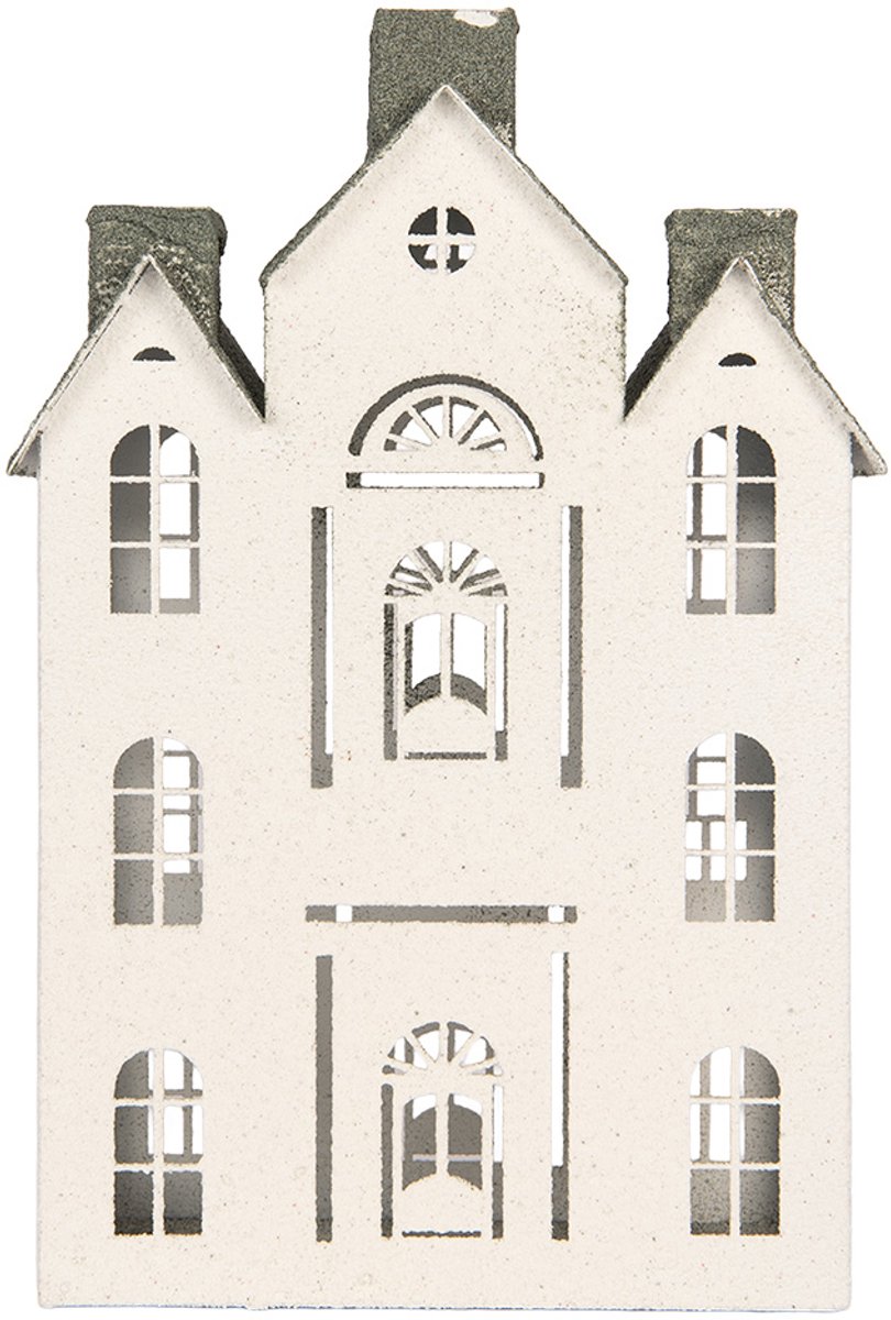 Clayre & Eef Decoratie Beeld Huis 25x15x47 cm Wit Metaal