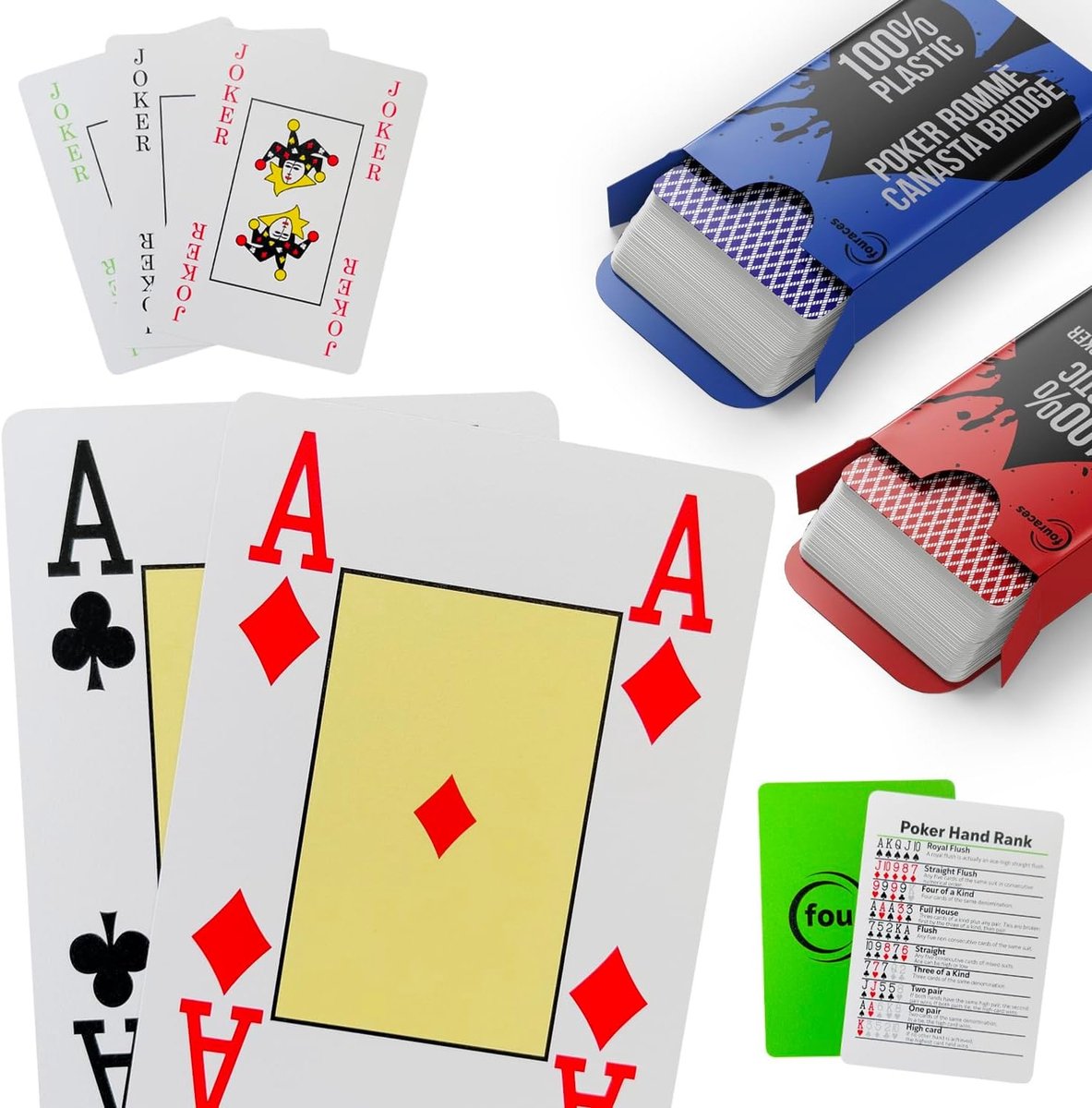 Speelkaarten Set - Plastic Pokerkaarten - Grote Symbolen - 2 Decks - Voor Gezelschapsspellen