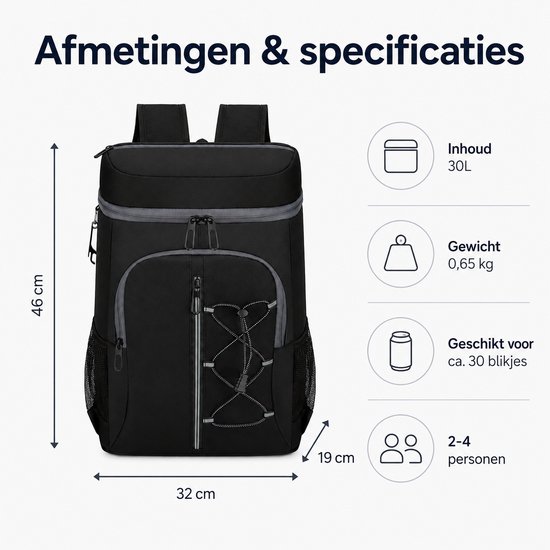 Bobypet - Koelrugzak 30 Liter - Geïsoleerde Picknick Rugzak met Flesopener - Lekvrije en Waterdichte Koeltas - Thermische Rugzak voor Werk, Strand, Camping & BBQ - Voor Heren & Dames - Zwart van Bobypet — afbeelding 2