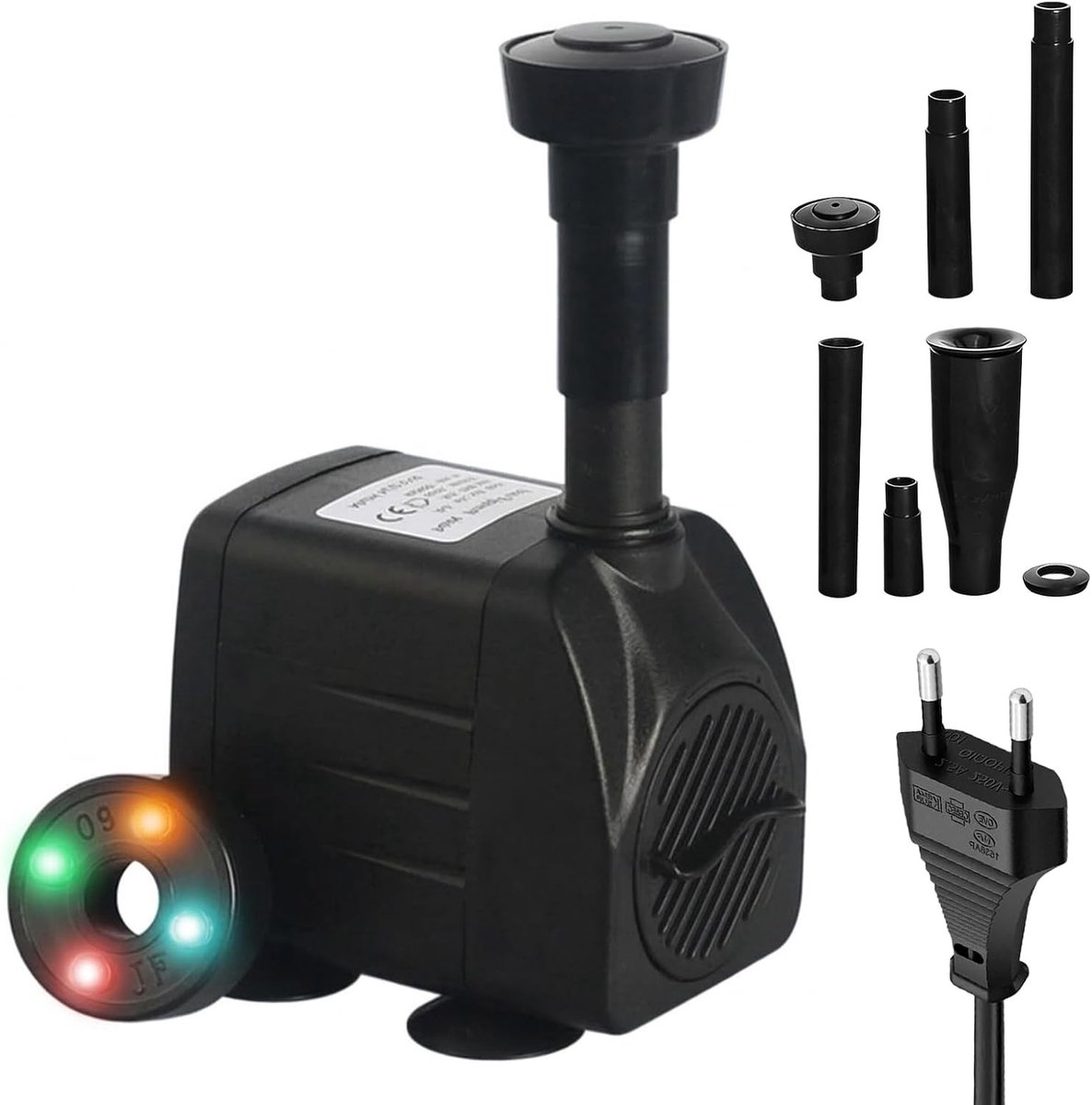 Krachtige 600 l/h 15 W buiten fonteinpomp met 4 LED's, ideaal voor vijvers en tuinen, watercirculatie en decoratieve fonteinen