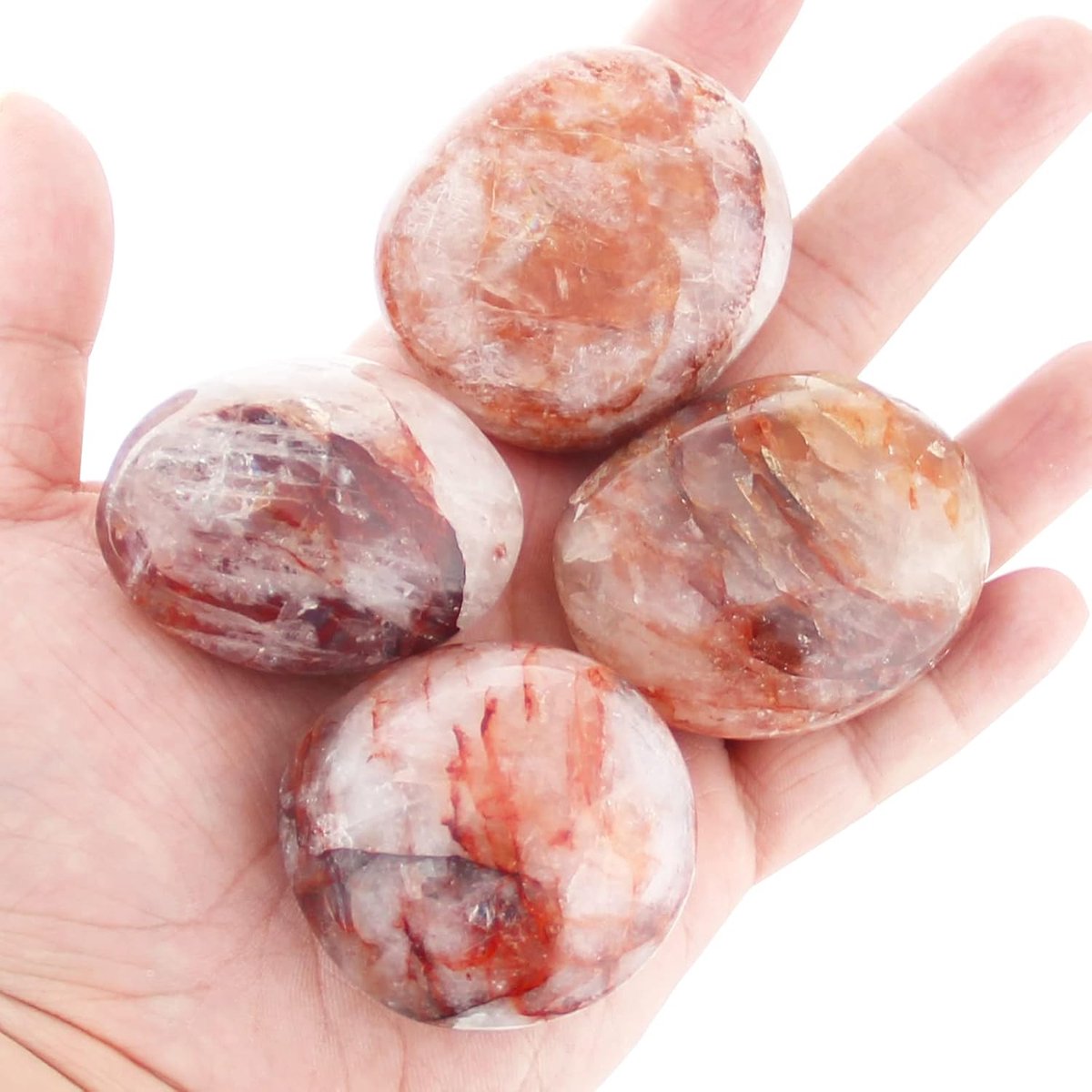 kwarts steen om in de hand te houden, 4 stuks hematoïde kwarts