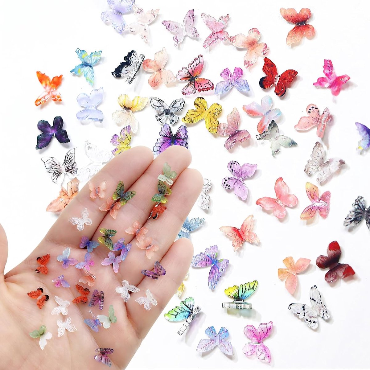 60 stuks micro-vlinderhars, gesorteerde kleurrijke kleine vlinders, decoratie, miniatuur poppenhuis, accessoires voor miniatuurtuinen, doe-het-zelf feeëntuin, poppenhuis, 3D vlinder,
