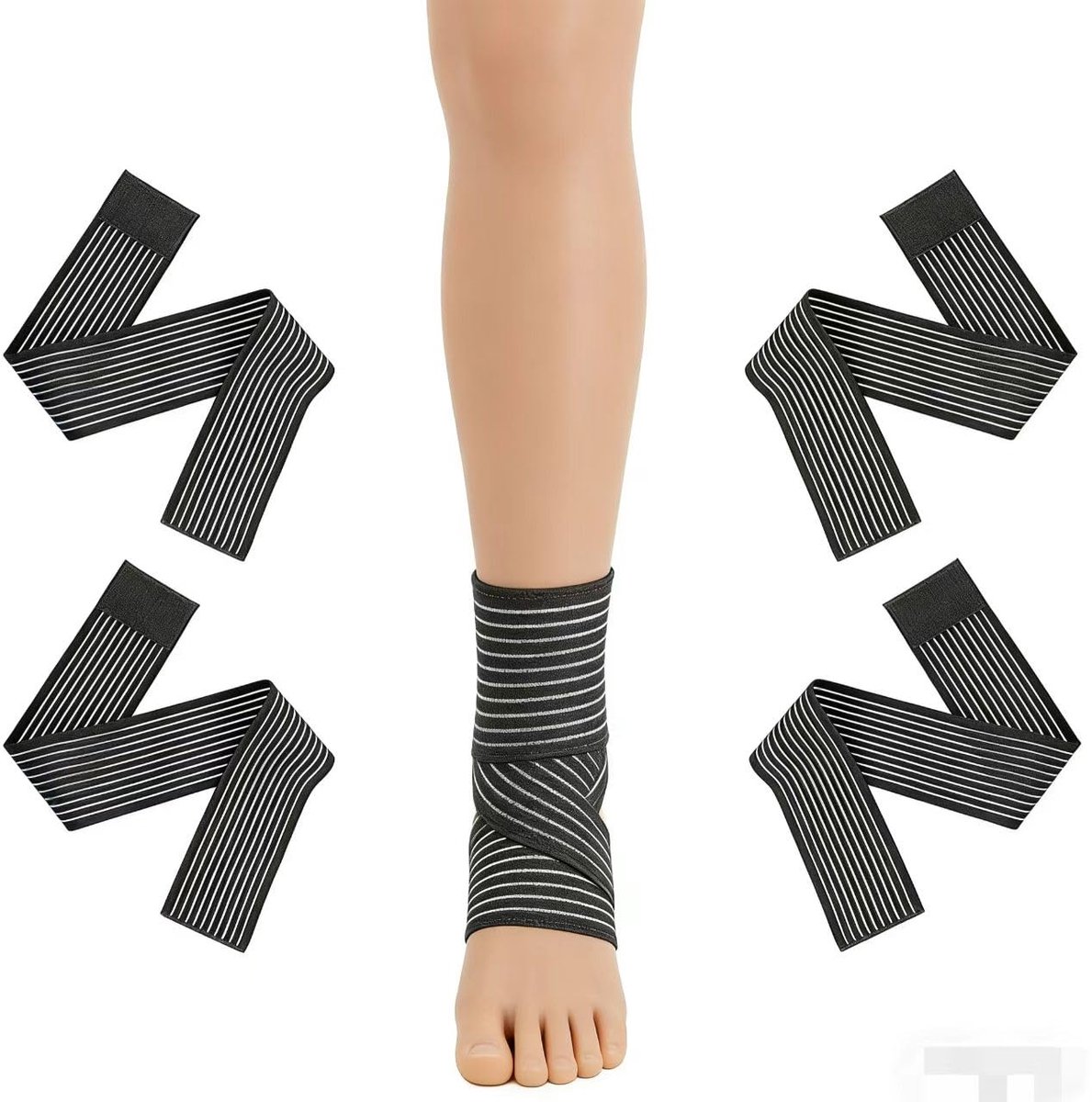 Set van 4 kniebandages, 70 cm, gecomprimeerde kniebrace en sportbandage voor krachtsport, fitness en training, elastische bandage voor knie, arm, ellebogen, kuiten, hand, enkels