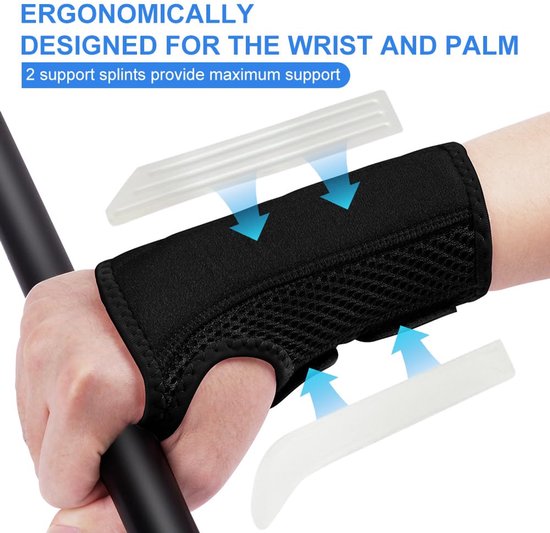 2 stuks Ademende polsorthese met 2 spalkstabilisatoren, elastische polsorthese met palmsteun, voor artritis, peesschedeontsteking, carpaal tunnelsyndroom en verstuiking, voor dames en — afbeelding 4