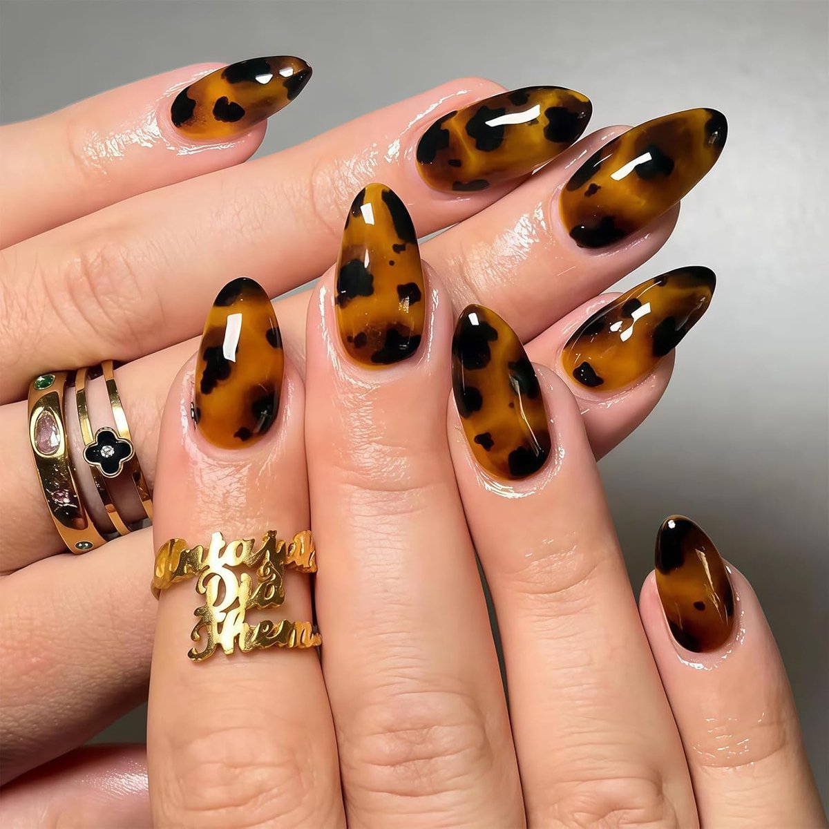 24 stuks bruine luipaardprint nep nagels middelgrote amandelvorm
