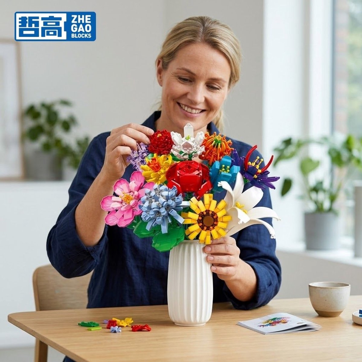 Zhe Gao 11053 Cluster Boeket bloemen bouwset | Botanical Flowers Collection modelbouw | Classic Creator STEM speelgoed bouwpakket voor volwassenen en kinderen | Educatief decoratie kunstbloemen niet geschikt voor Lego | bouwdoos met 1064 bouwstenen — afbeelding 12