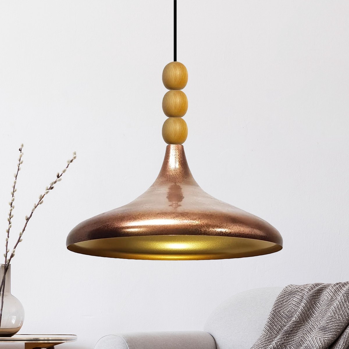 Bamyum Champion hanglamp, industriële Modern stijl, Ø35 cm, koperkleur metalen lamp