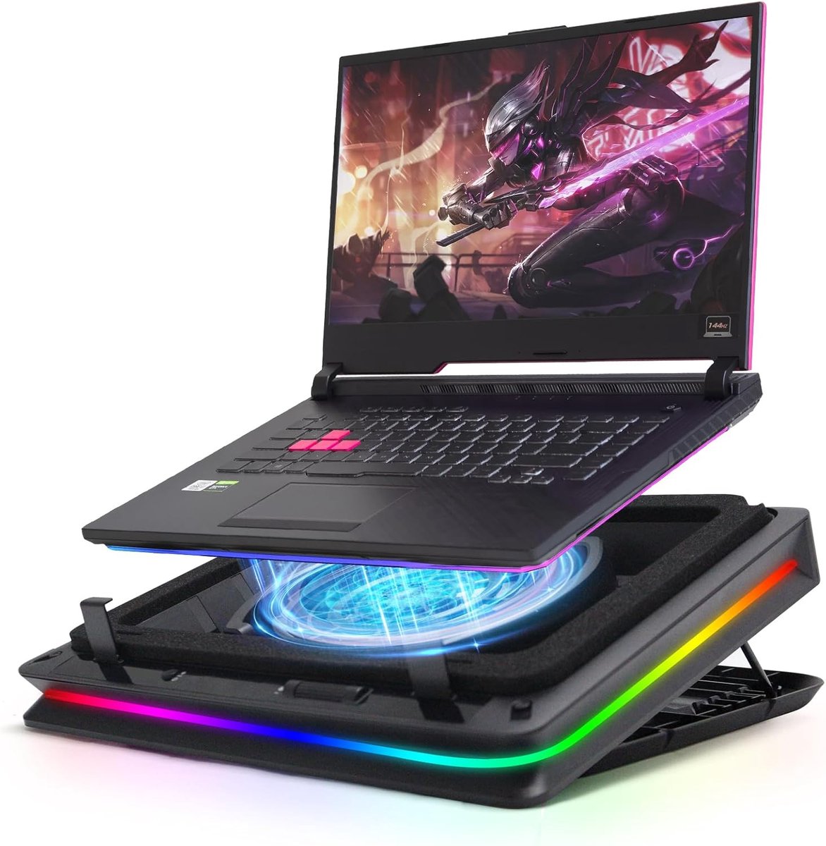 Laptop Koelpad, Gaming Laptop Cooler, Laptop Koelpad Stand met 18 CM Externe Koelventilator, Snelle Koeling Computer Laptop 15-21 inch, Touch Control, Verstelbare Snelheidsregeling, 3-Poorts