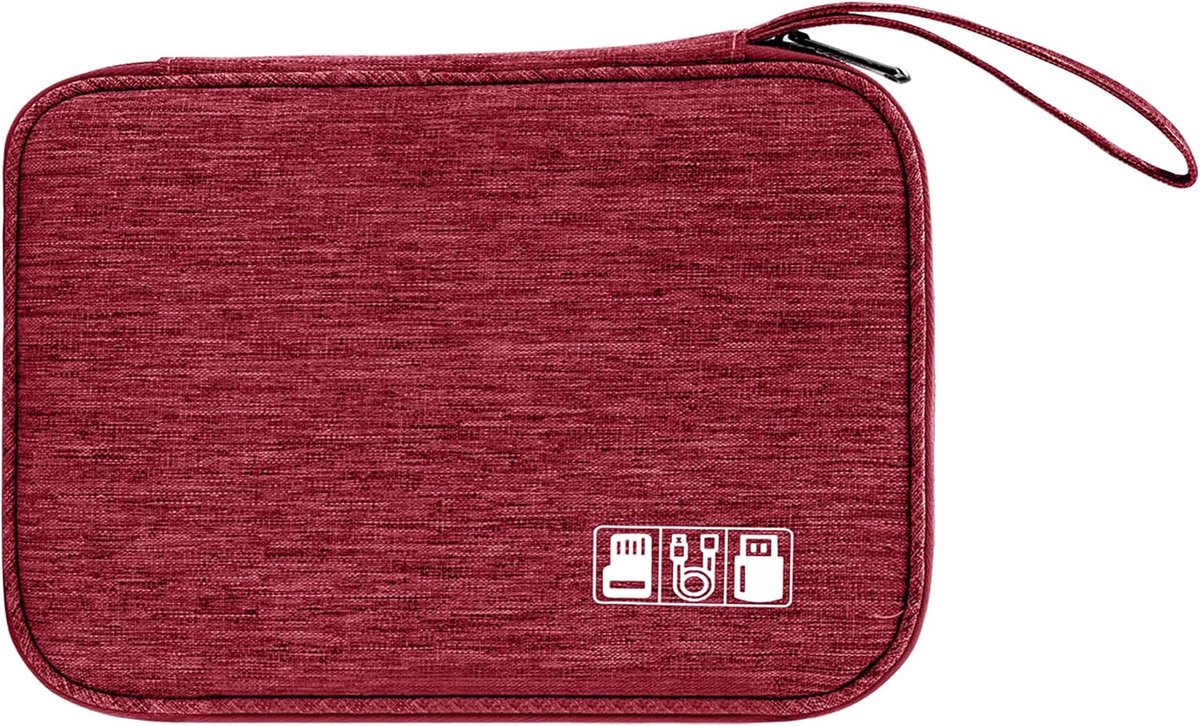 Opbergtas, kabel, draagbaar, organizer voor elektronica, waterdicht, accessoires, beschermhoes voor USB-stick, harde schijf, geheugenkaarten, 24 x 16,5 x 1,8 cm, Rood, 24 x 16.5 x 1.8 cm