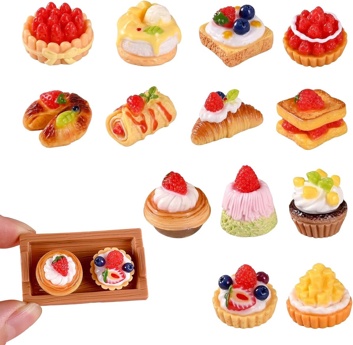 13 stuks miniatuur eten en drinken poppenhuisaccessoires, 1:12 miniatuur voedselset voor mini-keuken, realistische miniatuurdecoratie voor kabouterdeur, accessoires, rollenspel speelgoed voor