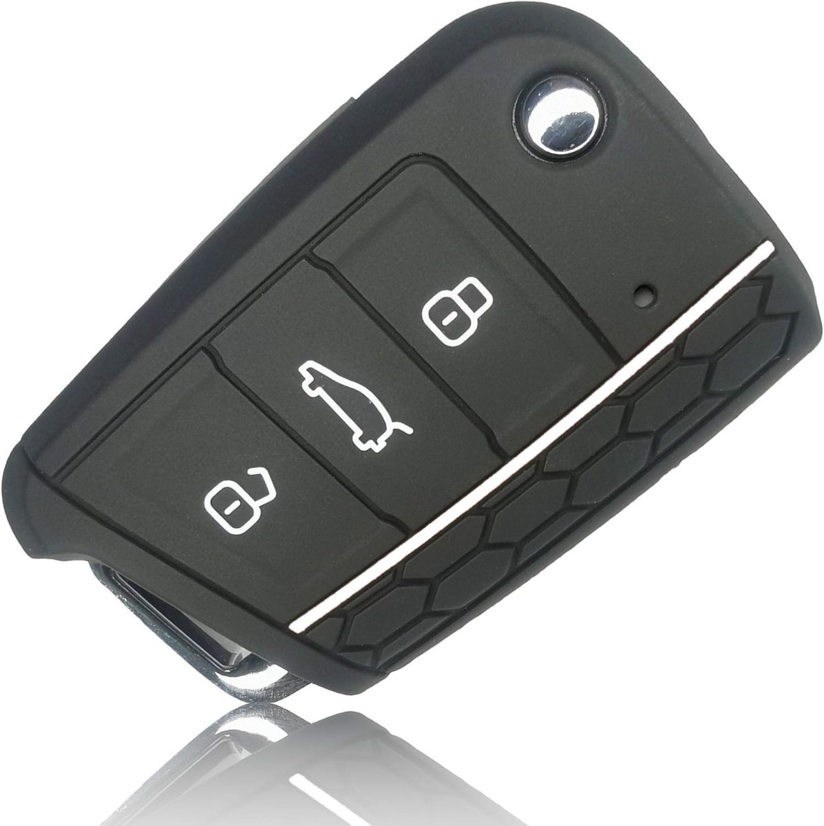 FOAMO autosleutelhoes compatibel met VW SEAT Skoda 3-toetsen klapsleutel - siliconen beschermhoes cover sleutelhoes in zwart-wit