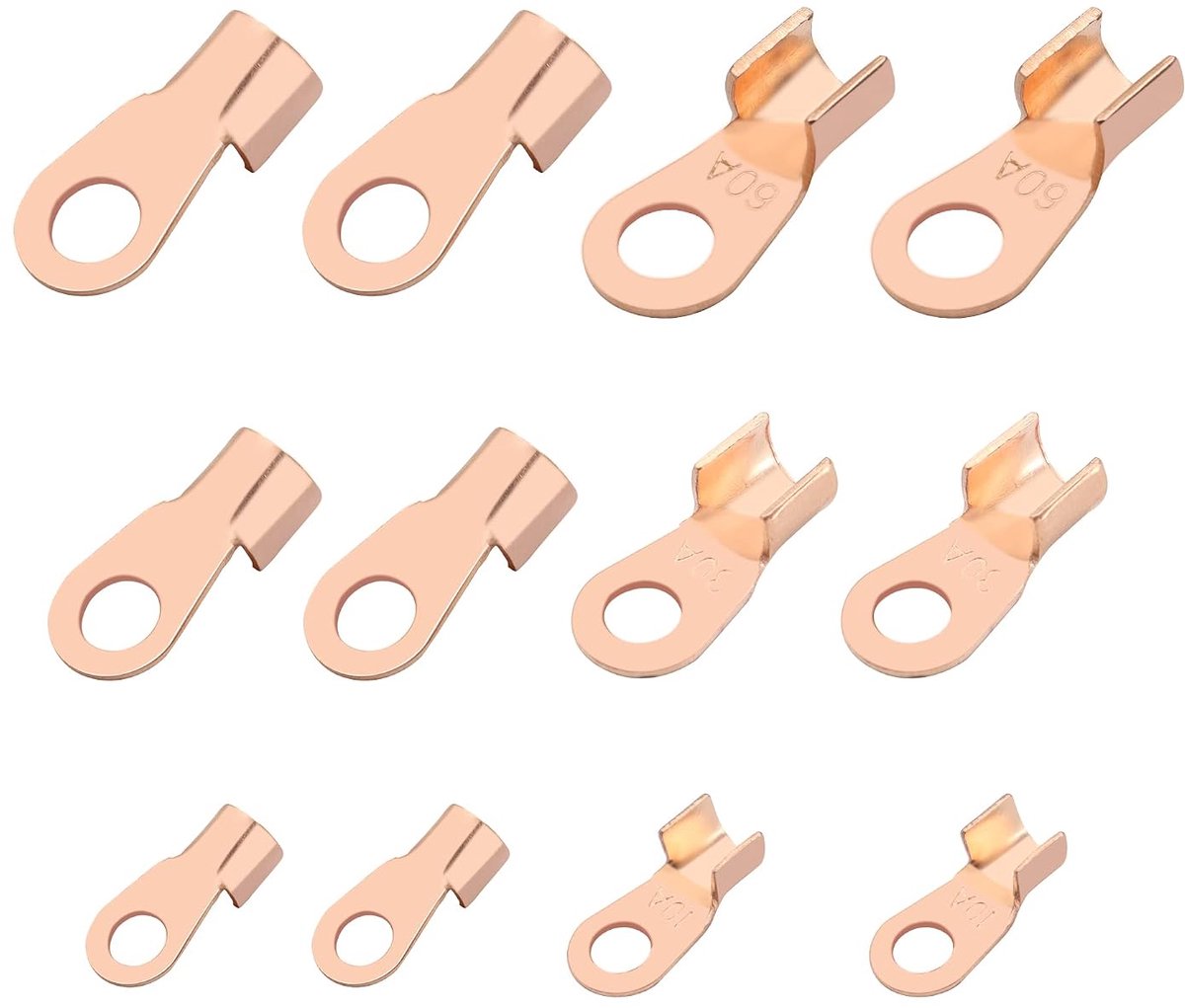 Koperdraadschoenen, UL Heavy Duty 10A 30A 60A Open Barrel Terminals Connector, 30 stuks buisvormige elektrische draad End Crimp Kabel Lugs, Lassen Kabel Naakte Koperen Oogdoek voor Auto, Boot, ATV, Thuis