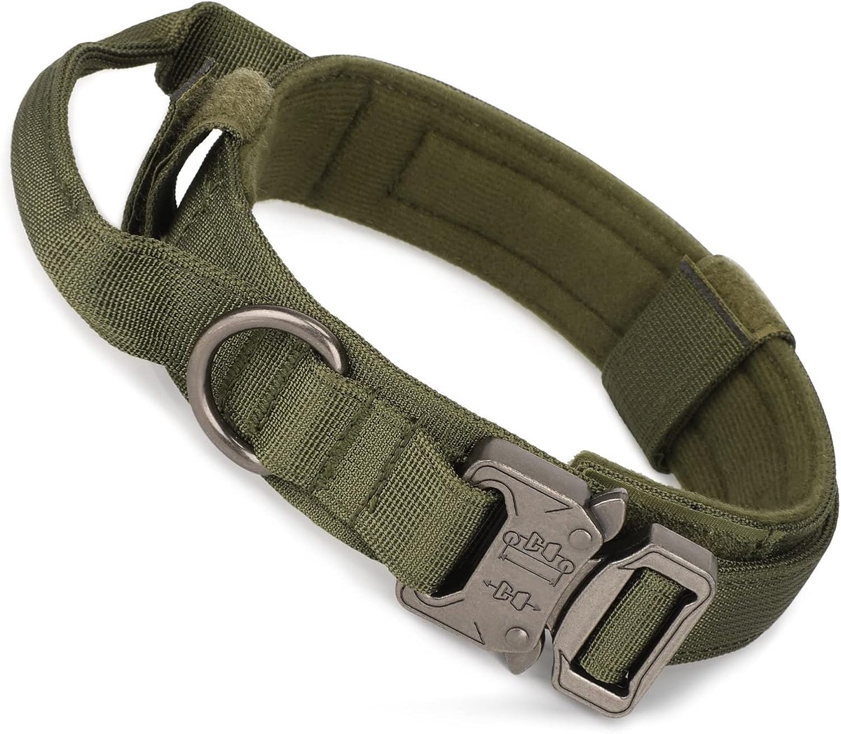 hondenhalsband met bedieningshandgreep, militaire verstelbare halsband, metalen gesp, gewatteerd voor middelgrote en grote honden, jacht, trainen, buitenshuis